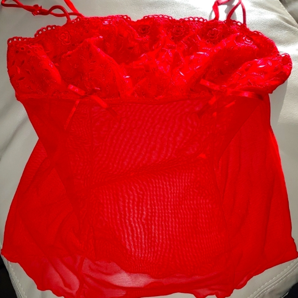 Red Lace Chemise Slip - Women's Sheer Nightwear